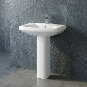 Lavabo en céramique blanche de qualité export indien avec piédestal complet, décoratif, pour salle de bain, articles sanitaires - Product Image 2