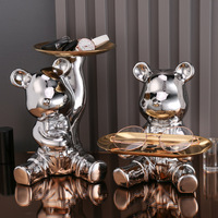 Petits ornements de luxe légers en résine ours violent pour salon meuble TV décor galvanoplastie dessin animé filet rouge bijoux pour