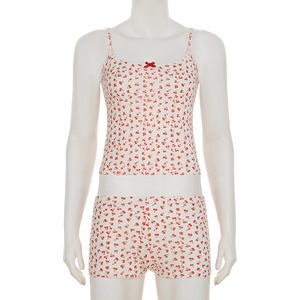 Set Estivo Due Pezzi con Stampa Ciliegie e Pizzo, Pigiama Casual da Donna Aderente con Pantaloncini - Product Image 6