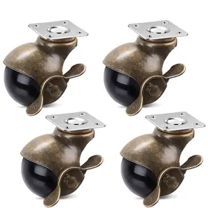Custom brass antique furniture chair sofa swivel black rubber ball casters wheels for carpet with lock