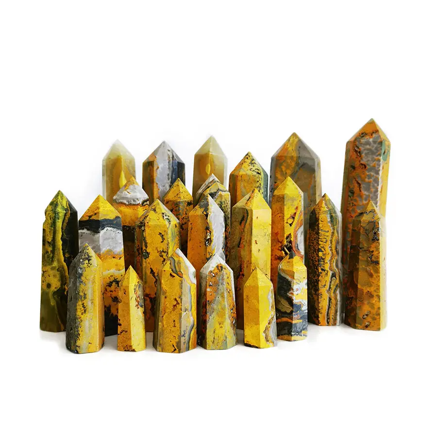 5-15センチメートルBumble蜂Jasper Tower 40-400グラムNatural Crystal Yellow Gemstone Point