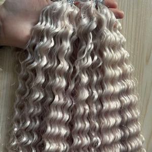 Extension per <span class=keywords><strong>Capelli</strong></span> in Piuma di Alta Qualità, <span class=keywords><strong>Capelli</strong></span> Vergini Europei, Colore Biondo Bianco, Ricci, 20 Pollici - Product Image 3