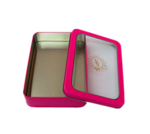High quality rectangle custom logo and color tin box with clear window makeup set tools empty PVC clear window packaging tin box