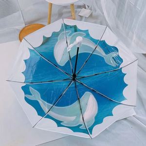 Petit parapluie créatif transparent semi-automatique à trois plis, populaire sur internet, pour étudiants et couples, idéal pour le soleil - Product Image 1