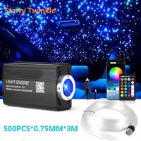 Kit de plafonnier LED à fibres optiques 16W 32W RGBW scintillant IP65 en plastique, 500/1000 pièces, 3M, avec télécommande APP