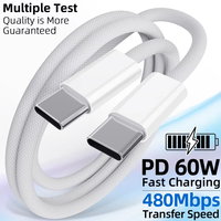 Cables USB-C Coloridos de 3A para Sincronización de Datos, Cable Trenzado de 2m Tipo-C a Tipo-C, Carga Rápida PD de 60W, Cable Tipo C a C de Carga Rápida de 60W