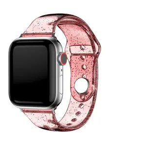 Pulseira de silicone para relógio feminino, pulseira de silicone transparente com glitter, 44mm 40mm 45mm para apple watch 8 ultra