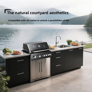 Barbecue au gaz GPL à 5 brûleurs, robuste, en acier inoxydable avec revêtement en poudre noire, allumage électronique, flamme tamisée, moderne, encastrable, villa - Product Image 2