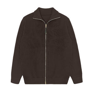 高品質リブニットニットカーディガンサイドポケット付きターンダウン襟タートルネックフロントジップアップジャケットセーターカーディガン - Product Image 3