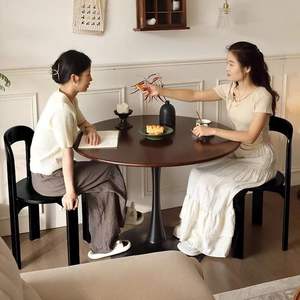 Nordic Vintage Walnut <b>Round</b> <b>Solid</b> <b>Wood</b> <b>Dining</b> <b>Table</b> 4 Seater Stable Home Use - Product Image 3