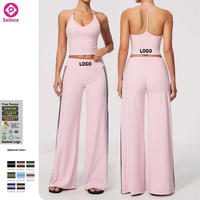 Großhandel Neuerscheinung Benutzerdefiniertes Logo Mode Damen Yoga-Set V-Ausschnitt Spaghetti-Träger-Top und Gerade Hose Sportset
