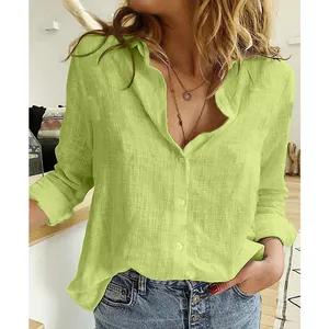 Leisure White Yellow Shirts Button Lapel Cardigan Top Lady Loose Long Sleeve Oversized Shirt Womens Blouses Spring Blusas Mujer