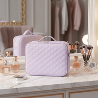 Offre Spéciale luxe personnalisé diamants fermeture éclair PU mode commode trousse de maquillage voyage lumineux Diode miroir grande capacité résistant à l'eau