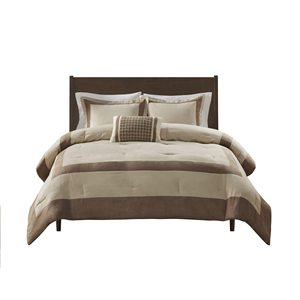 Comforter Set,Faux Suede,Deluxe Hotel Styling All Season Down Alternative <strong>Bedding</strong> Matching Shams,Decorative Pillow Border <strong>Taupe</strong> - Product Image 1