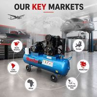 Compresseur d'air à piston bicylindre entraîné par courroie, portable, à quatre roues, avec réservoir horizontal et double sortie pour garage/atelier