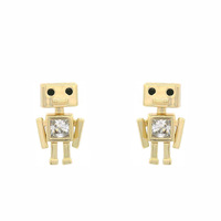 Boucles d'oreilles clous tendance et élégantes, mini robot carré en zircon cubique, doré brillant, faible irritation, délicates, pour jeunes, usage quotidien et social