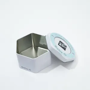 कस्टम लोगो उपहार प्रदर्शन OEM पैकेजिंग घड़ी भंडारण बॉक्स लक्जरी सफेद षट्कोण टिन कैन सफेद धातु टिन बॉक्स