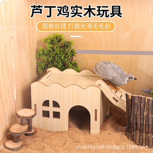 Wooden Quail Toy Villa Rectangle Multifunctional Pet House <b>Small</b> Size Solid Pattern - Product Image 1