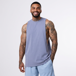 Vintage Style Washed Acid Sleeveless Tank Tops Hot Wholesale Pigment Dyed Singlets Breathable Gym Wear <b>Drop</b> Armhole Loose Fit - Product Image 1