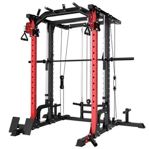 Kandang Daya Multifungsi dengan Smith Bar dan Dua Sistem Pull-Down LAT dan Mesin Crossover Kabel untuk Home Gym