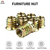 Écrou à sertir hexagonal KIMIR pour meubles, en acier au carbone galvanisé, fileté pour le bois M6 M8 M10