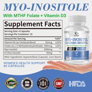 DUOZI Myo-Inositol & D-Chiro Inositol Rapport 40:1 Capsules avec MTHF Folate Vitamine D3 Soutien Santé Féminine 60 Capsules - Product Image 4