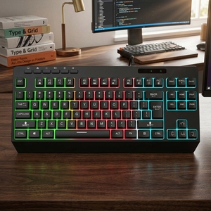 <span class=keywords><strong>Clavier</strong></span> de jeu compact filaire Umila New <span class=keywords><strong>Clavier</strong></span> Français 87 touches <span class=keywords><strong>AZERTY</strong></span> rétroéclairé RGB à membrane multifonction - Product Image 1