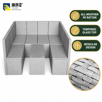 Canapé modulaire en forme de U, 7 pièces, gris clair, rotin PE, pour l'extérieur