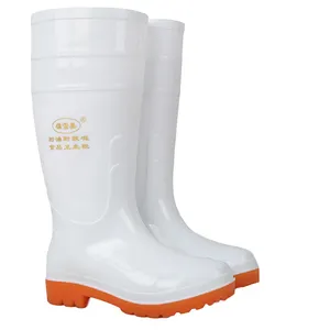 อุตสาหกรรมอาหารกันน้ำกรดด่างทำงานรองเท้าสีขาวผู้ชายความปลอดภัยพลาสติก Pvc Rain Boots