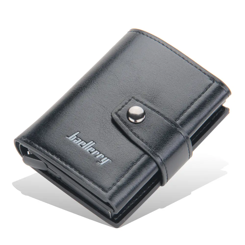 Baellerry 9146 erkekler alüminyum anti-hırsızlık kart tutucu Rfid kısa toka otomatik Pop Up kart cüzdan