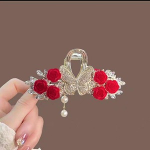 Pince à cheveux GUOO <span class=keywords><strong>pour</strong></span> femme 2023, grande, en alliage, avec pampilles papillon rose, style vintage, strass, design requin, <span class=keywords><strong>pour</strong></span> <span class=keywords><strong>mariage</strong></span> traditionnel chinois - Product Image 3