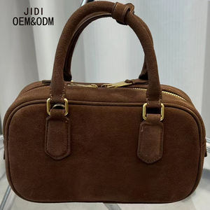 2025 New <b>Leather</b> Bags Fashionable Genuine <b>Leather</b> <b>Large</b> Capacity Boston Women <b>Handbag</b> Suede Bowling Ball Women's Shoulder Bags - Product Image 1