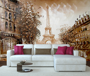 Paris Tour Eiffel Peinture À L'huile Moderne Ville Européenne Murale Étanche Installation Facile Personnalisé 3D <span class=keywords><strong>Papier</strong></span> Peint pour L'intérieur De La Maison - Product Image 5