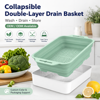 Panier égouttoir pliable double couche en silicone de qualité alimentaire avec poignée, compatible lave-vaisselle, pour évier de cuisine et lavage des légumes