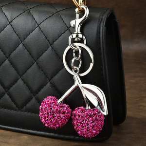 New Metal Cherry Bag Charm Pendant <b>Key</b> Chain Crystal Cherry Gold Sliver Plating Cherry Shape <b>Key</b> <b>Ring</b> for Bag Accessories - Product Image 1