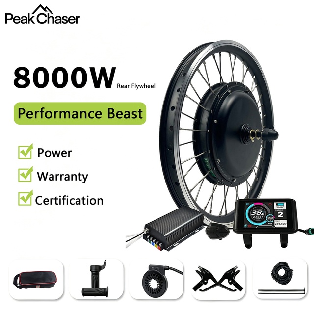 QS273 8000W 72V Ebike Conversion Kit Brushless Rear Wheel Hub Motor Sabvoton Controller UKC1 Display Twist Throttle 24/26*4 Inch