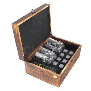 Boîte en bois de 4 <span class=keywords><strong>verres</strong></span>, boîte en bois de haute qualité, réutilisable, pierre de refroidissement et pierre de granit, coffret cadeau avec lunettes - Product Image 2