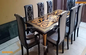 Juego de mesa de comedor tallada en oro de estilo italiano, conjunto de mesa de comedor de lujo tallado a mano, diseño de alto brillo - Product Image 3