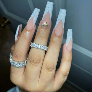 24 <span class=keywords><strong>Uñas</strong></span> Postizas con Pegamento, Diseño Floral, Largas, Estilo Ataúd, Francesas, Cobertura Completa - Product Image 2