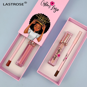 Set de Brillo Labial Vegano al por Mayor con Lazo Dorado Rosa, Set Personalizado de Brillo Labial y Delineador de Labios, Set de Maquillaje de Marca Privada - Product Image 1
