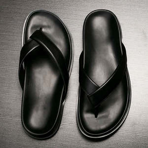 Sandales tongs antidérapantes en cuir véritable pour hommes, chaussures plates décontractées pour la plage et l'extérieur, sandales unisexes de haute qualité - Product Image 5