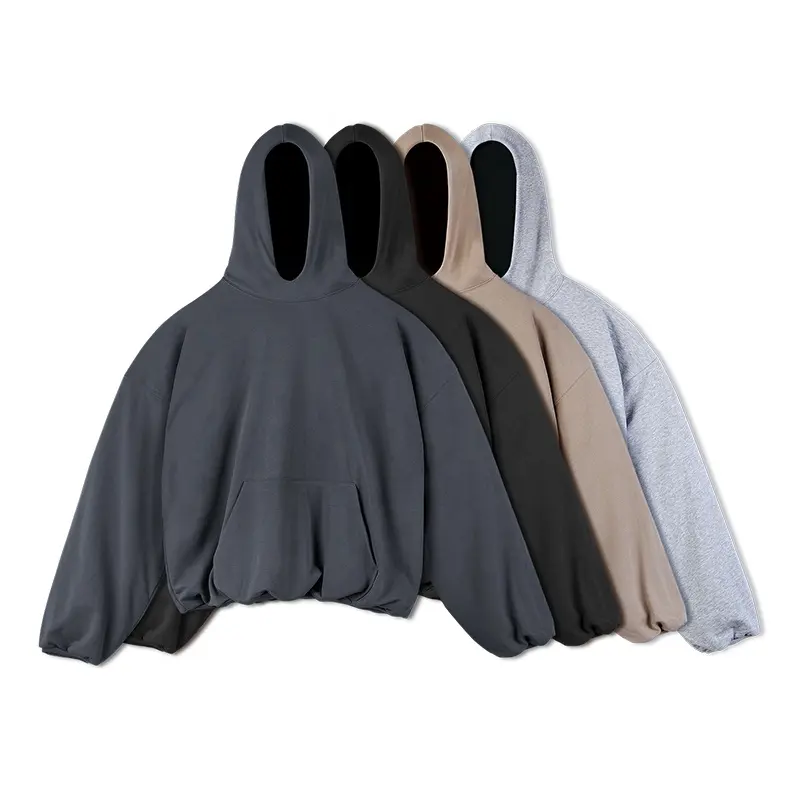 2024 Men Cropped Oversized Double Layer Drawstring retracted Hem Bottom Oversize Sweater Hoodie