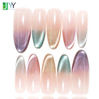 Lot de faux ongles à presser effet dégradé aérographe arc-en-ciel, ongles magnétiques œil de chat en gel, faits main, roses, style French Ombre