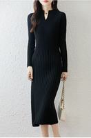 Robe moulante grande taille en maille de laine, col en V, manches longues, style vintage simple, tissu doux et chaud pour l'automne