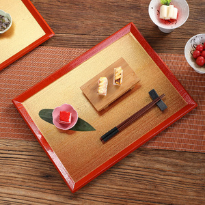 Bandeja Rectangular para Servir Estilo Japonés con Borde Dorado y Rojo, Antideslizante, de Grado Comercial, para Uso en Hoteles y Restaurantes - Product Image 2