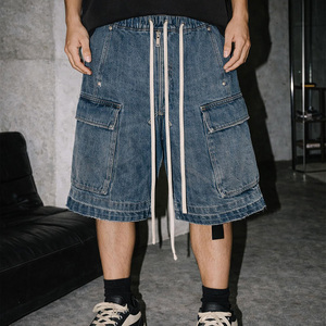 Pantalones Cortos <span class=keywords><strong>de</strong></span> Mezclilla <span class=keywords><strong>de</strong></span> Alta Calidad para <span class=keywords><strong>Hombre</strong></span>, Estilo Hip Hop, Vintage, Cintura Media, Diseño Lavado, Holgados, Tipo Cargo - Product Image 1