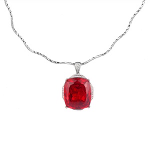 Collier pendentif géométrique en cuivre écologique de haute qualité avec zircone cubique rouge taillée en rectangle 20*23mm et pierres précieuses colorées - Product Image 2
