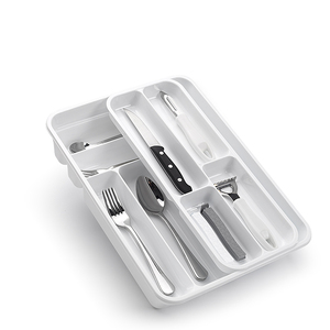 Organizzatore per cassetti a 2 livelli in plastica bianca per riporre posate, capacità standard, durevole e riutilizzabile - Product Image 1