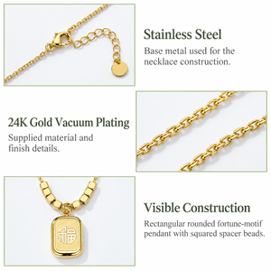 Collier pendentif motif Fortune en or, acier inoxydable, placage sous vide or 24 carats, 40,5 + 5,5 cm, 5,8 g - Product Image 4
