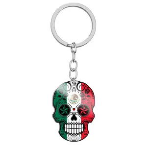 Halloween Day of the Dead Keychain Stainless Steel Skull Flag Keychain Exquisite Keyring Accessories Gifts for Men & Women